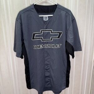GM Chevrolet Jersey Mens L Gray Chevy Strong #11 Button Baseball Shirt Logo